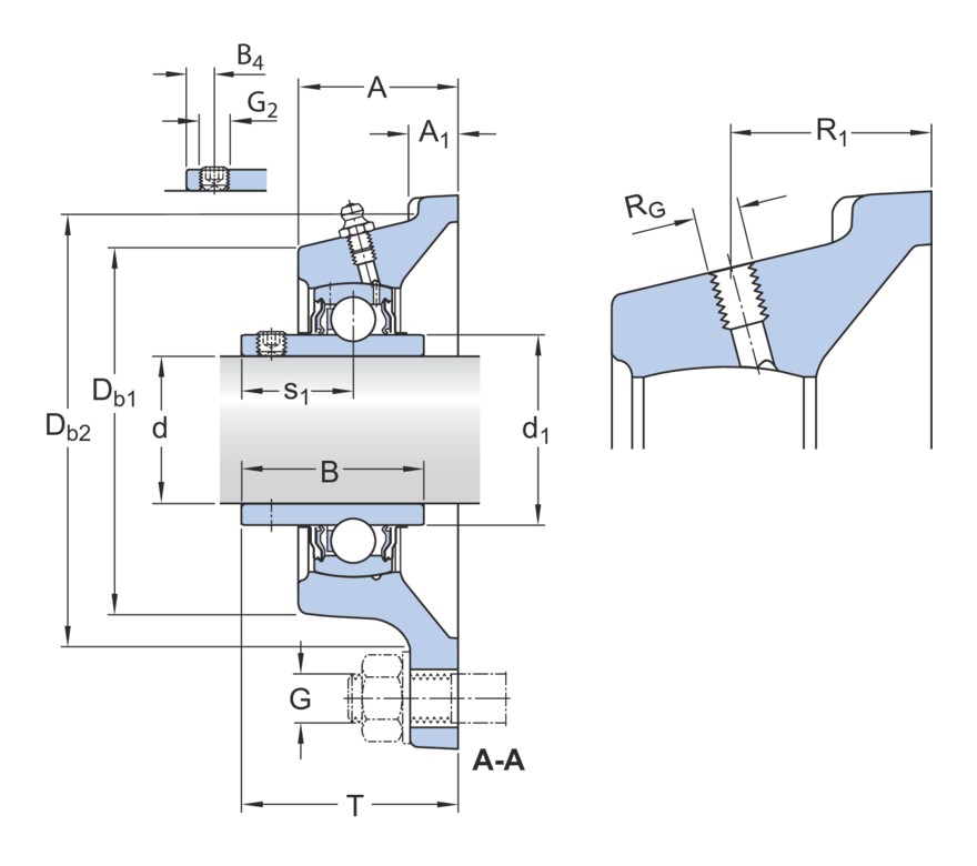 Шарикоподшипниковый узел с фланцем с тремя крепёжными болтами, с широким внутренним кольцом и фиксацией при помощи закрепительной втулки, чугун, стандарты JIS