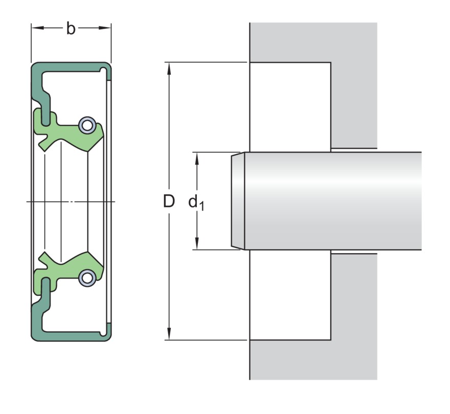 Манжетное уплотнение с металлическим корпусом, двойной уплотнительной кромкой и вспомогательной контактной кромкой, для жидкой или пластичной смазки, метрические размеры