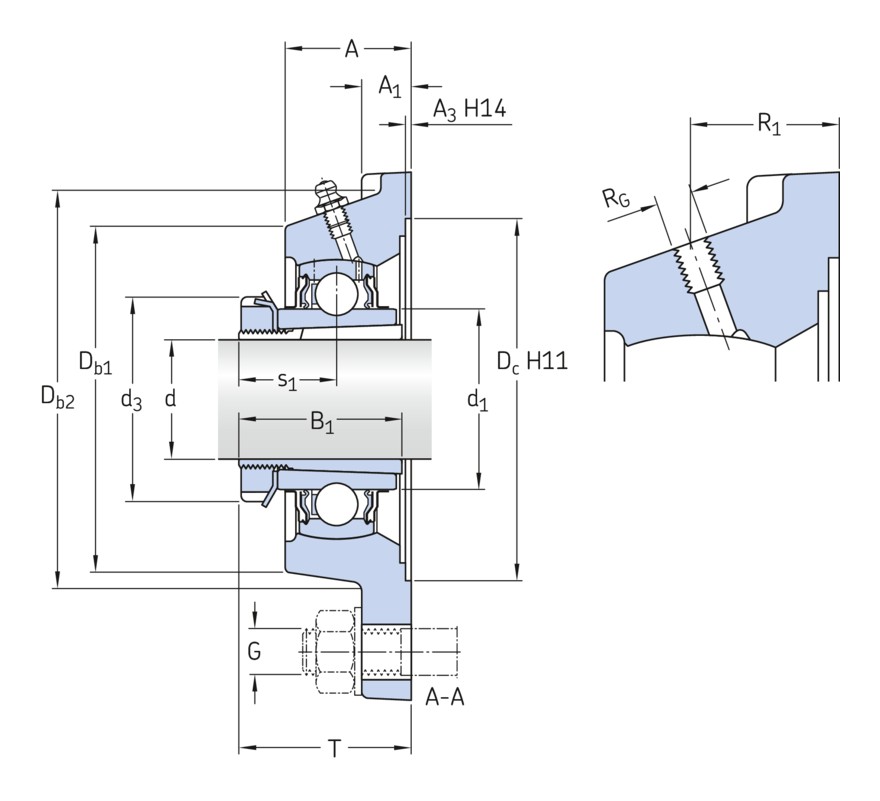 Шарикоподшипниковый узел с квадратным фланцем, фиксация при помощи закрепительной втулки, чугун, стандарты JIS