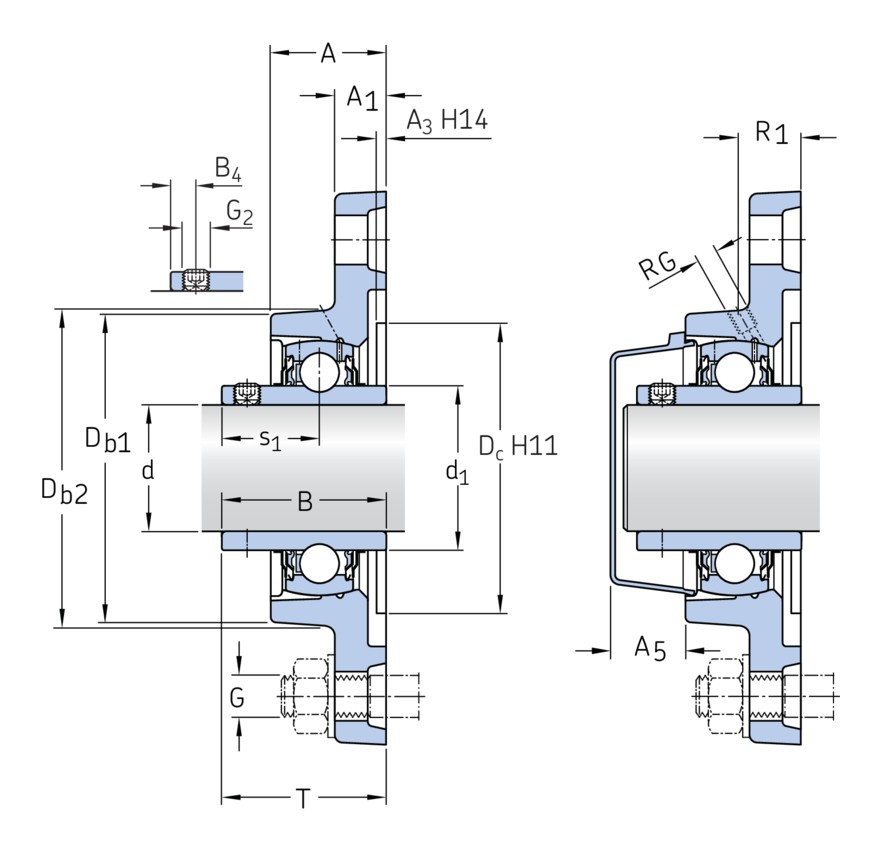 Шарикоподшипниковый узел с овальным фланцем, с широким внутренним кольцом и фиксацией с помощью установочных винтов, чугун, стандарты ISO