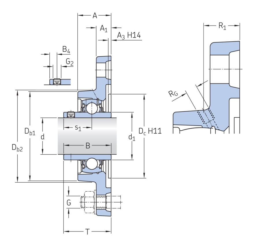 Фланцевый шарикоподшипниковый узел с композитным или литым металлическим корпусом