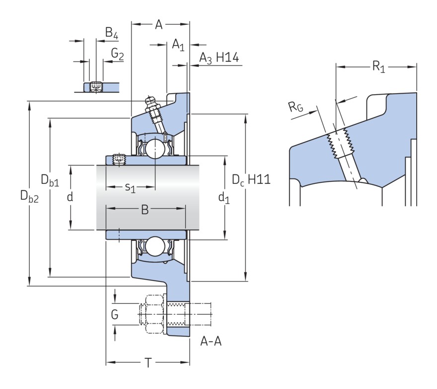 Шарикоподшипниковый узел с квадратным фланцем, с широким внутренним кольцом и фиксацией с помощью установочных винтов, чугун, стандарты JIS