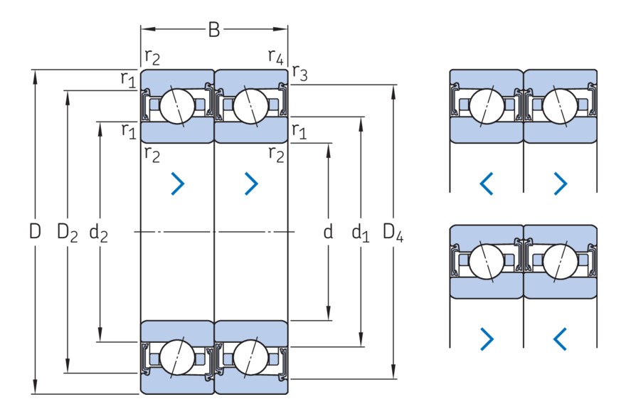Согласованный комплект двух прецизионных высокоскоростных однорядных радиально-упорных шарикоподшипников типа E