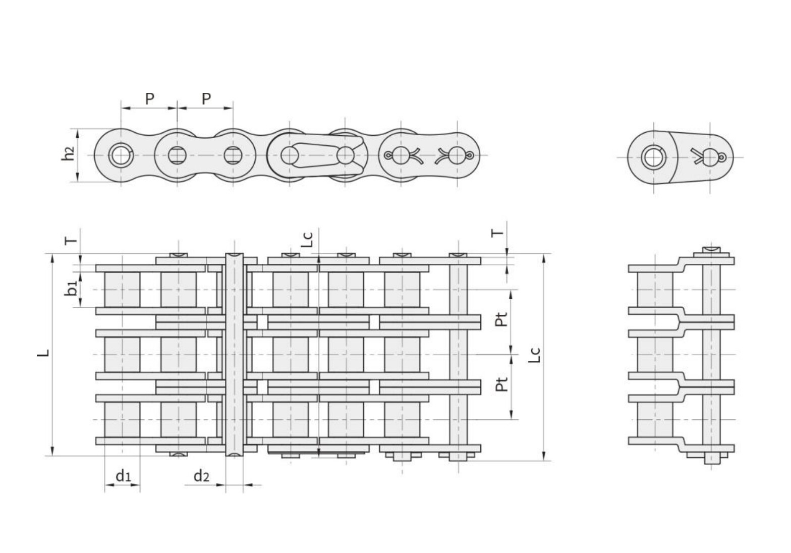 Прецизионная трехрядная роликовая цепь 06C-3 (Серия А)