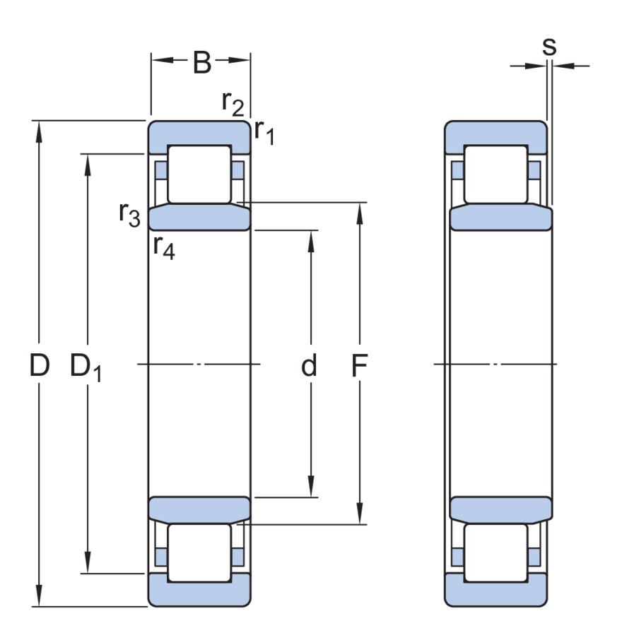 Однорядный цилиндрический роликоподшипник типа NU