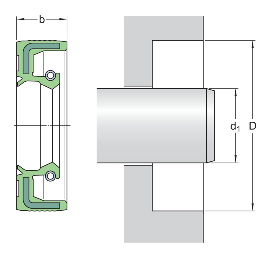 Манжетное уплотнение с каучуковым наружным диаметром и однокромочным уплотнением, для жидкой или пластичной смазки, метрические размеры